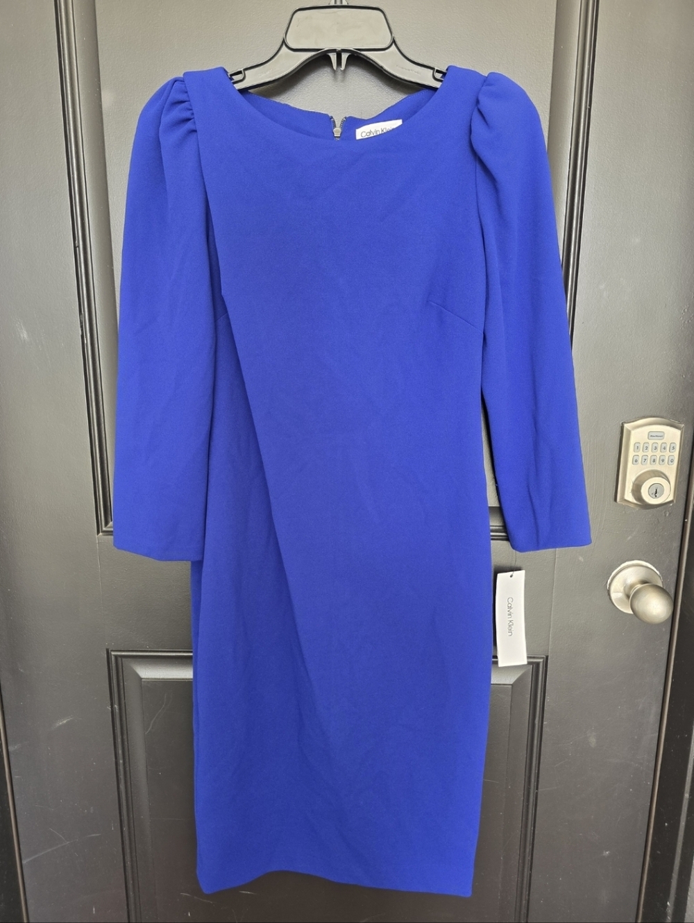 Calvin Klein Blue Sheath Dress Size 2 Women Long Sleeve Knee Length NWT Cocktail